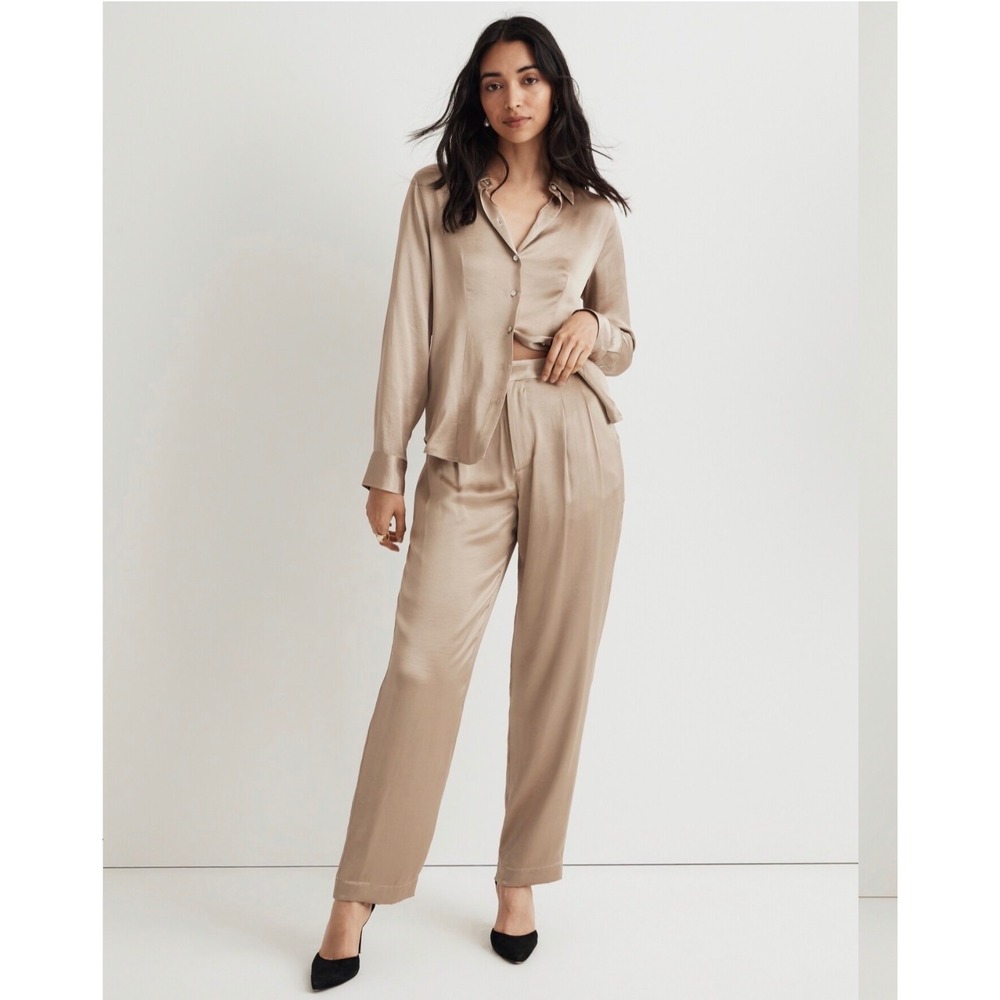NWT** Madewell Turner Tapered Pant Satin Rose Gold Size 6 Pleated Matchstick